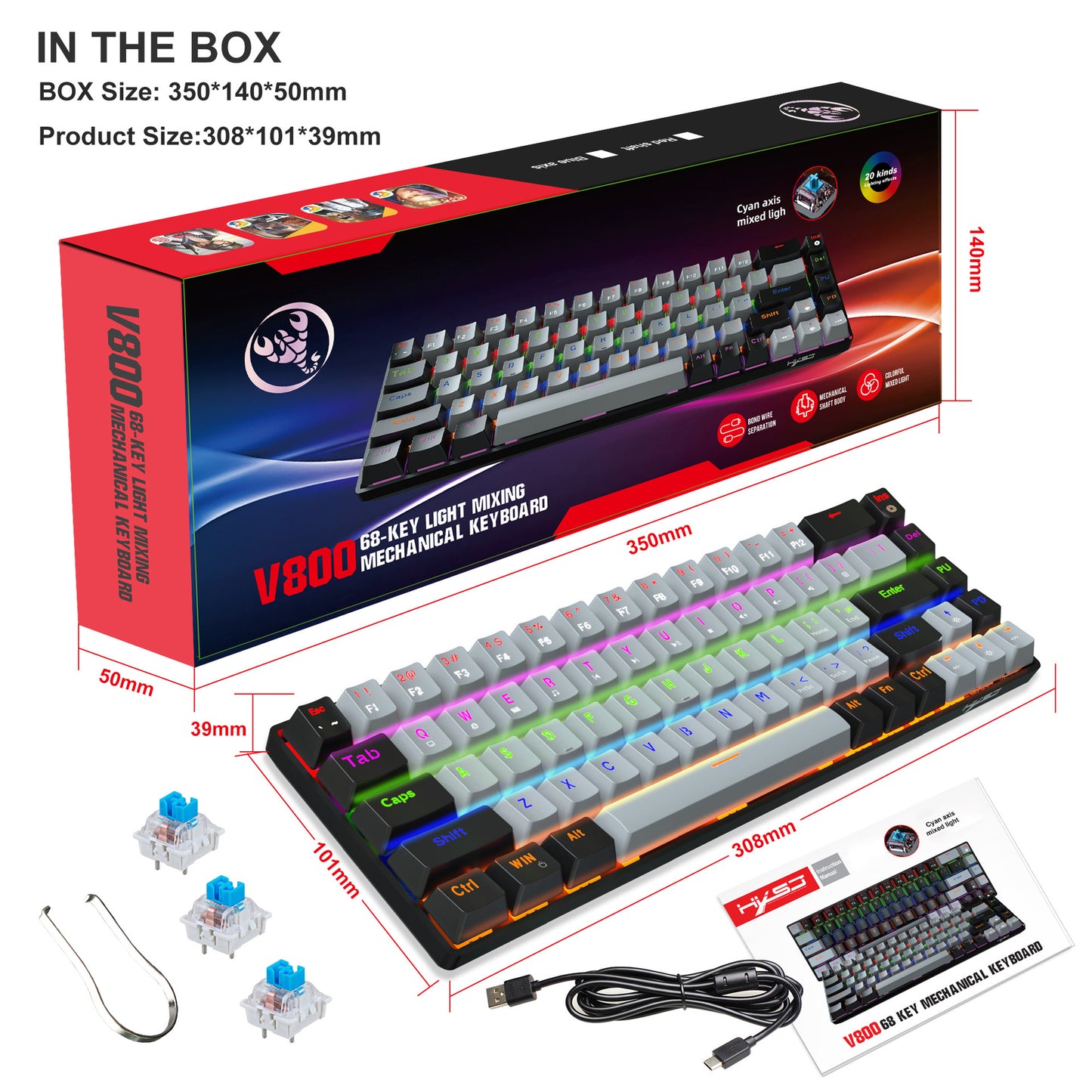 60% RGB Mechanical Keyboard Custom Keycaps Mini