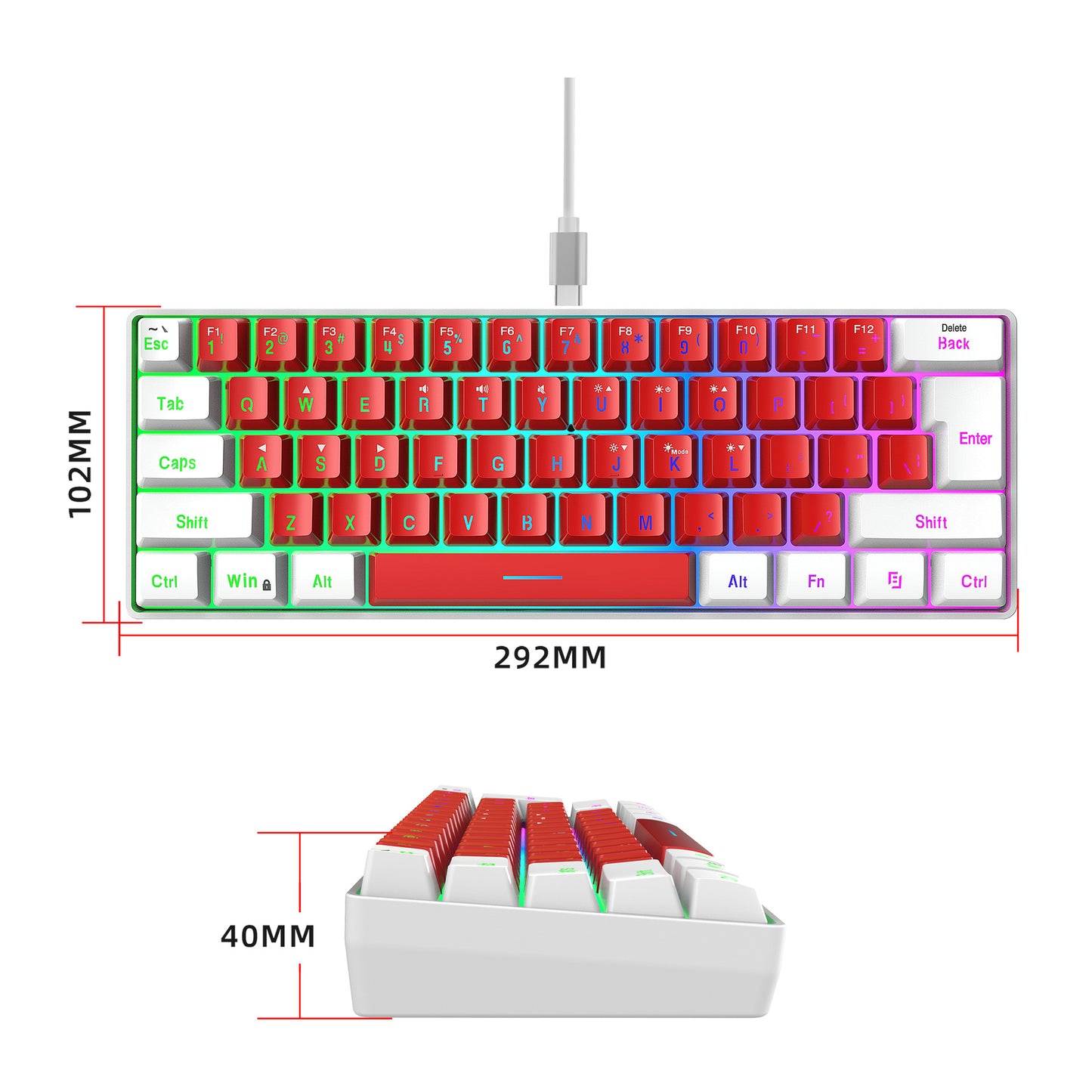 61-Key Mini RGB Compact Dual Color Film Keyboard