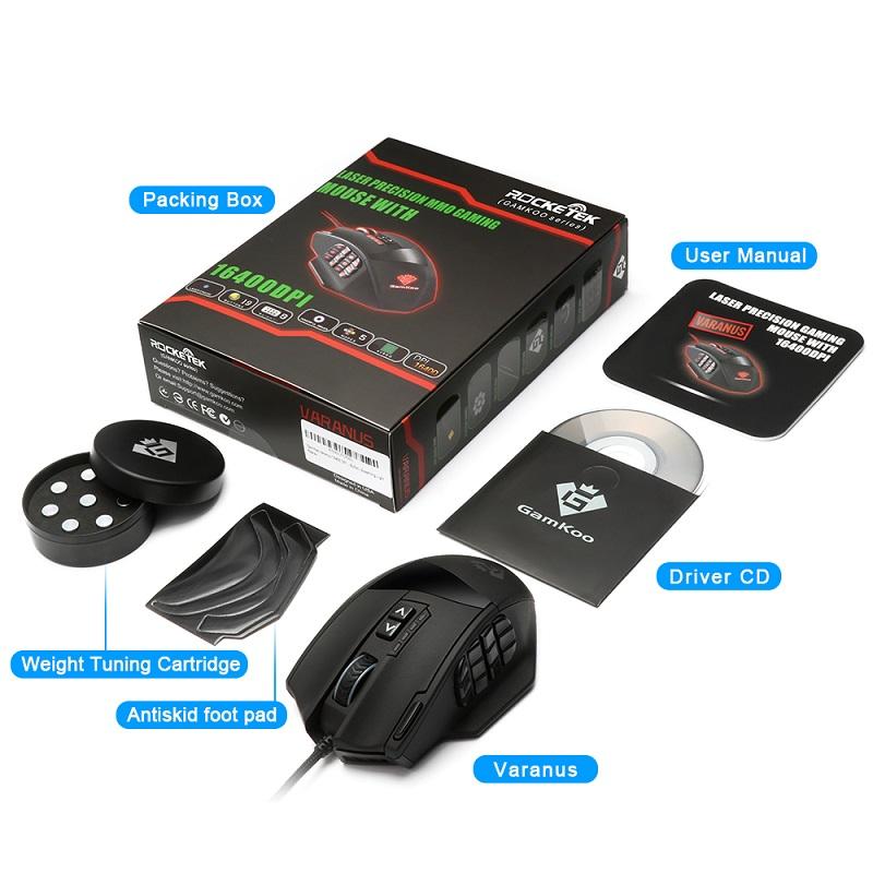 Rocketek USB Gaming Mouse 16400DPI 19 Buttons RGB