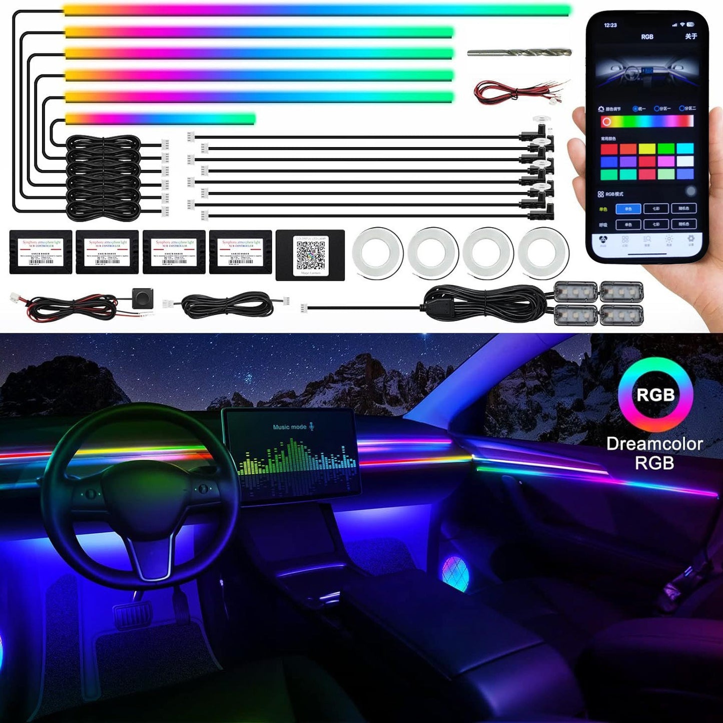256-Color Car Ambient Lighting with Welcome Light