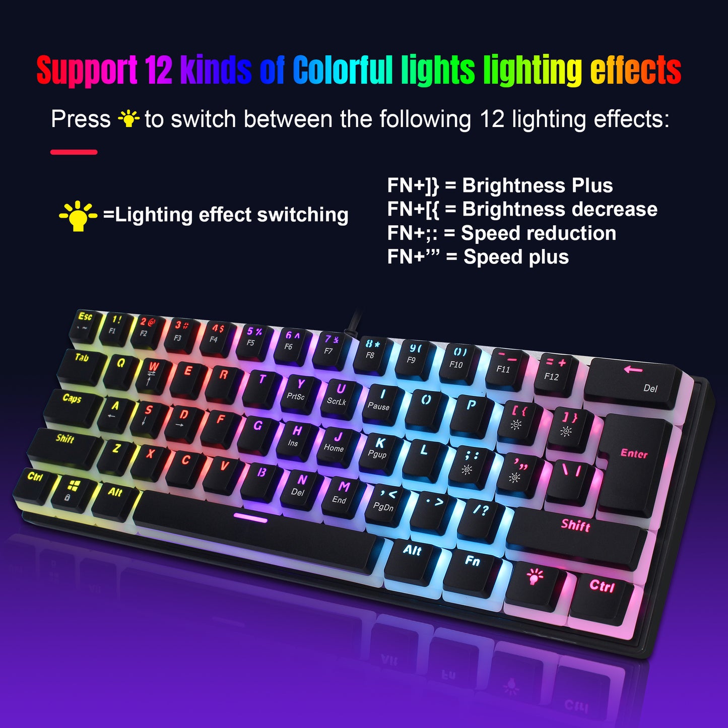 HXSJ 61-Key Wired Mechanical Keyboard Pudding Keycap