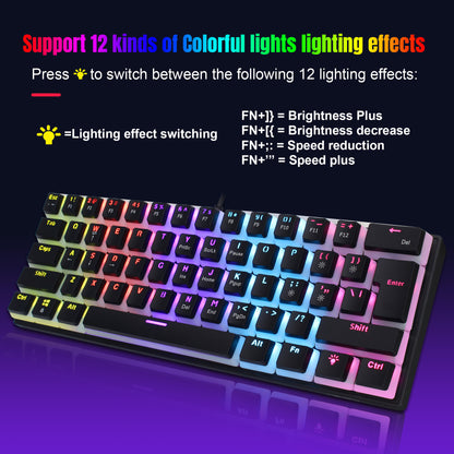 HXSJ 61-Key Wired Mechanical Keyboard Pudding Keycap