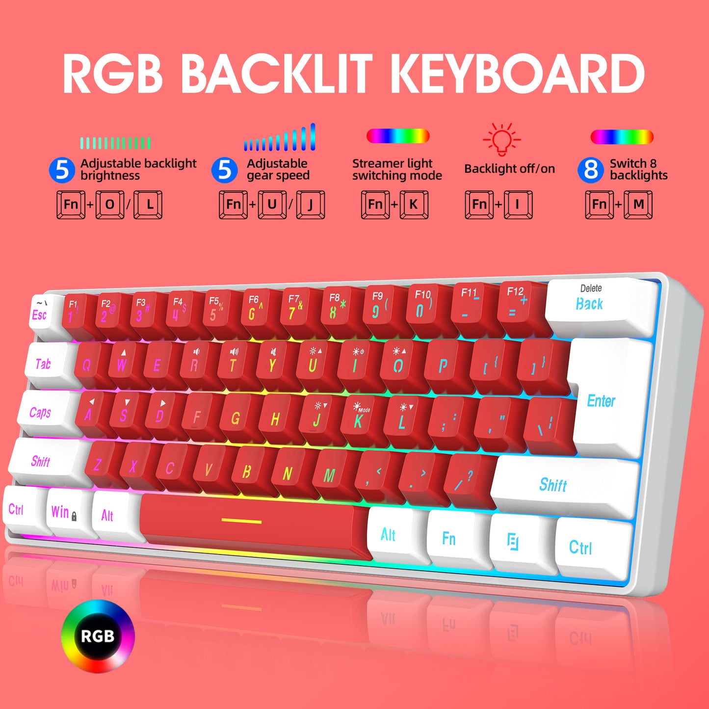 61-Key Mini RGB Compact Dual Color Film Keyboard