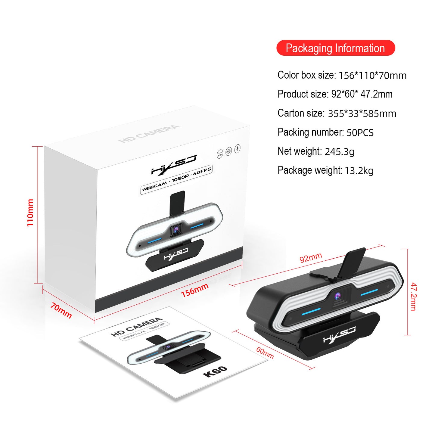 USB Webcam AF Autofocus HD Night Vision Streaming