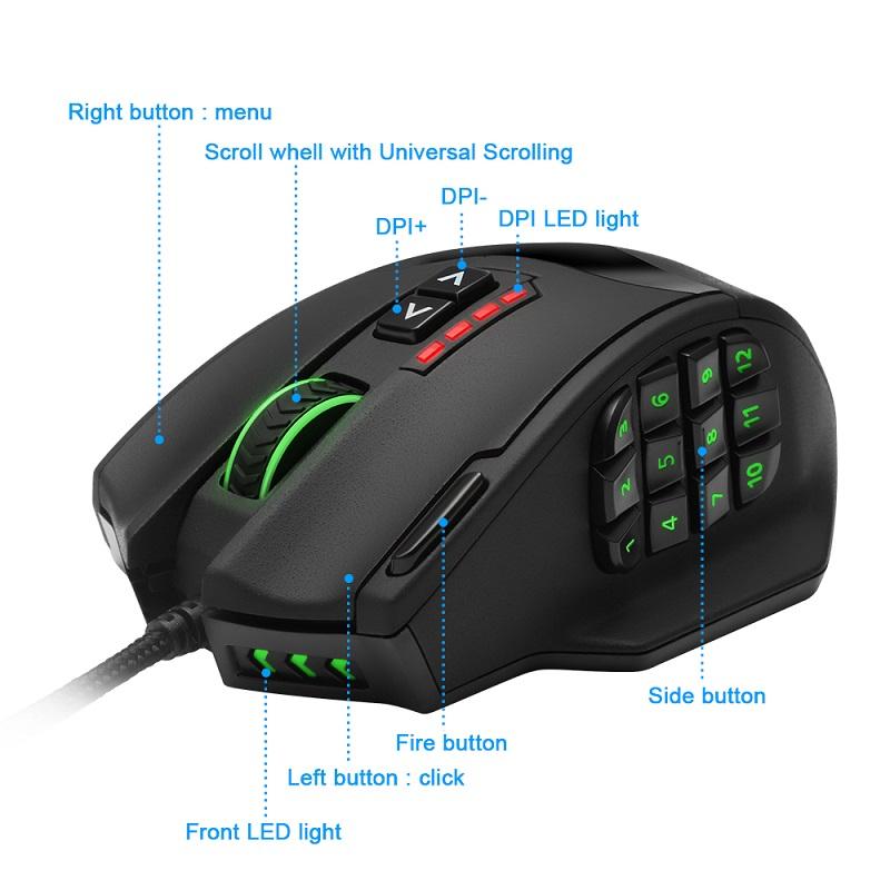 Rocketek USB Gaming Mouse 16400DPI 19 Buttons RGB