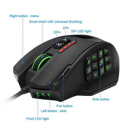 Rocketek USB Gaming Mouse 16400DPI 19 Buttons RGB