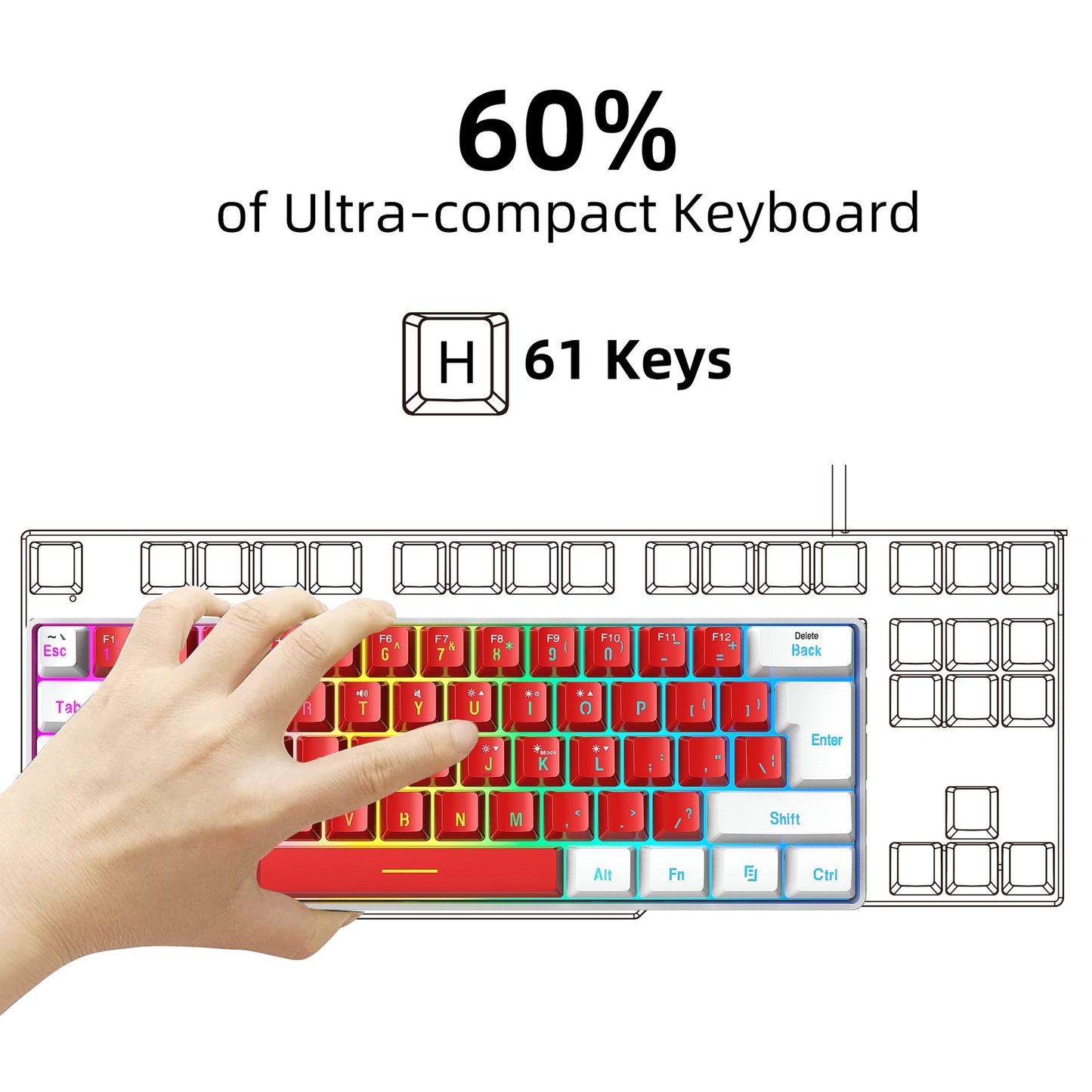 61-Key Mini RGB Compact Dual Color Film Keyboard