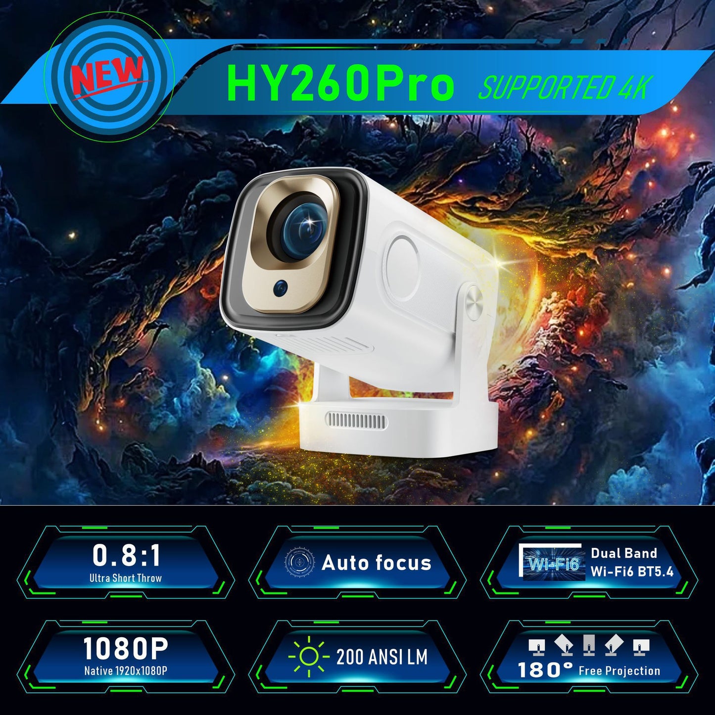Hy260Pro H713 Android 11 4K Smart Projector