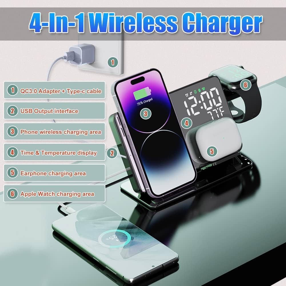 2-in-1 Wireless Charging Alarm Clock 15W