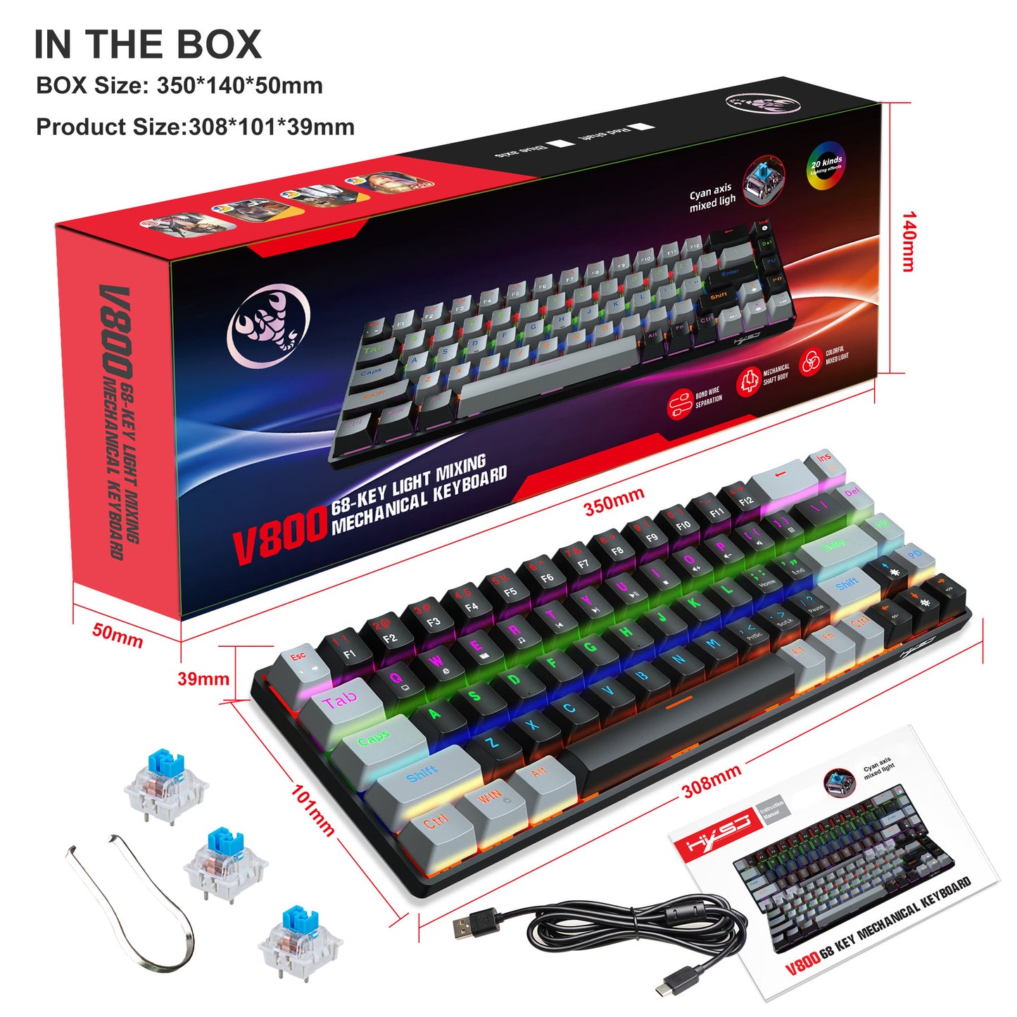 60% RGB Mechanical Keyboard Custom Keycaps Mini