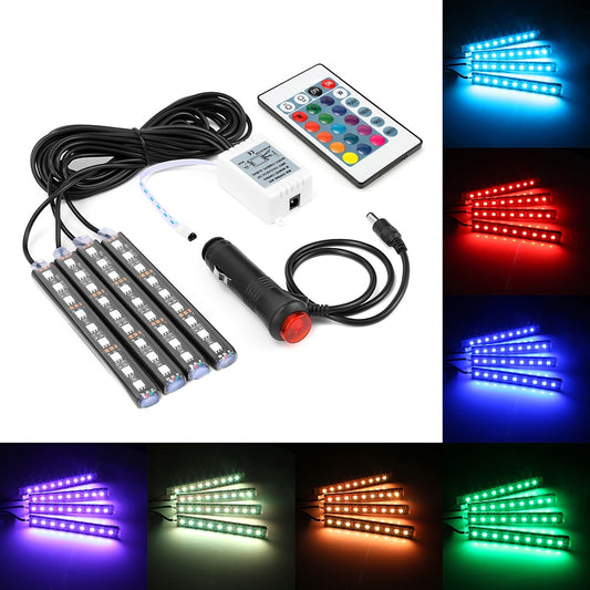 4pcs RGB Car LED Strip Lights with Remote